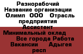 Разнорабочий › Название организации ­ Олимп, ООО › Отрасль предприятия ­ Ассистент › Минимальный оклад ­ 25 000 - Все города Работа » Вакансии   . Адыгея респ.